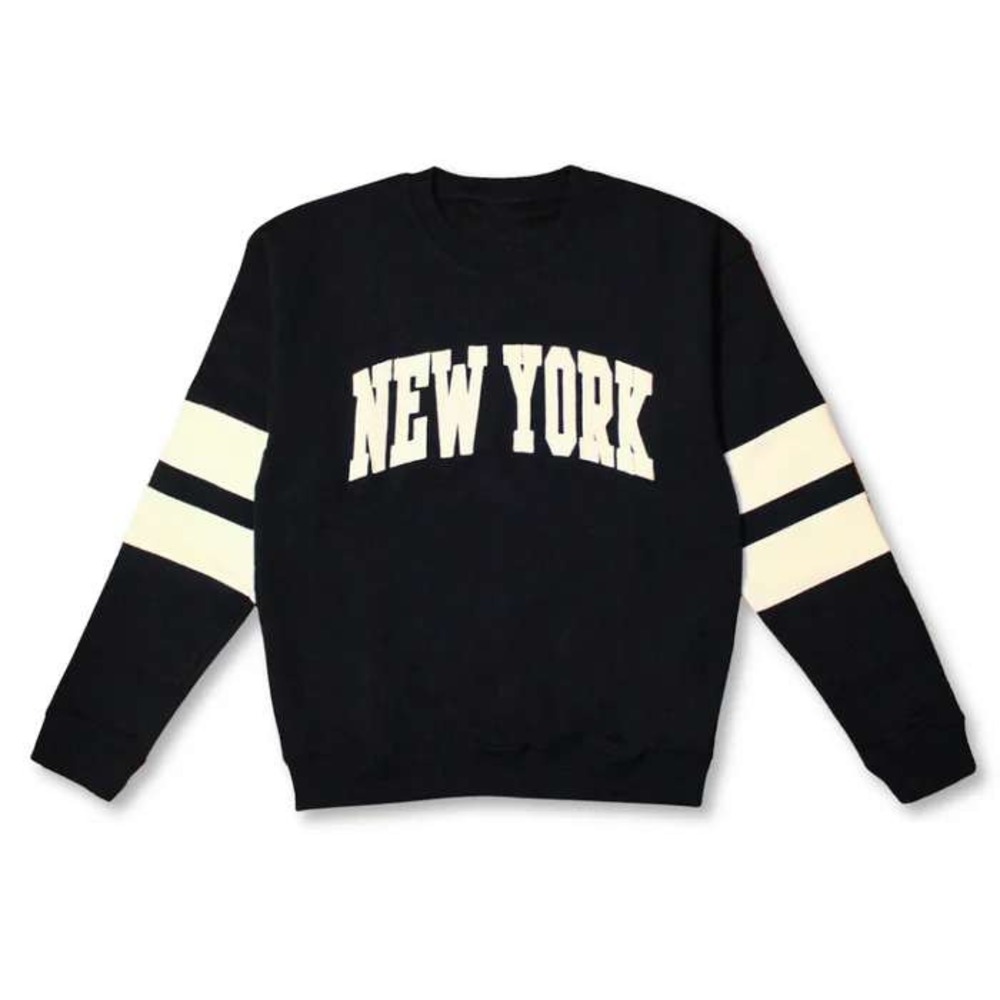 New‎ York Popular Navy Blue Varsity Spellout Sweatshirt Mens Medium Striped